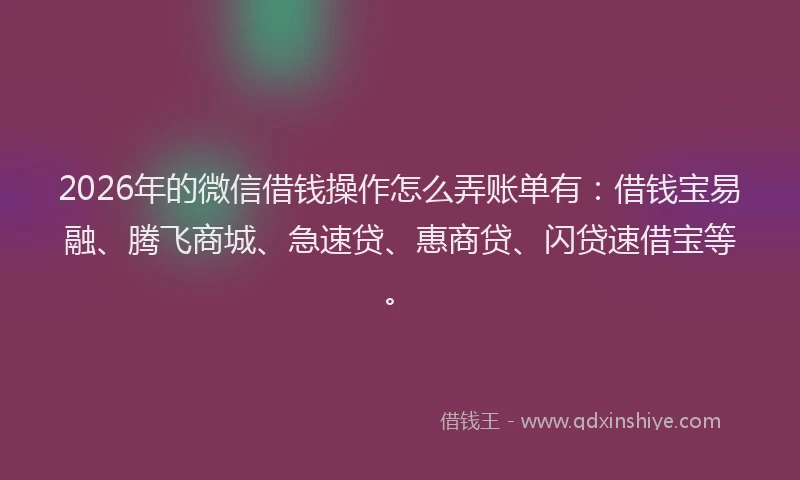 2026年的微信借钱操作怎么弄账单有：借钱宝易融、腾飞商城、急速贷、惠商贷、闪贷速借宝等。