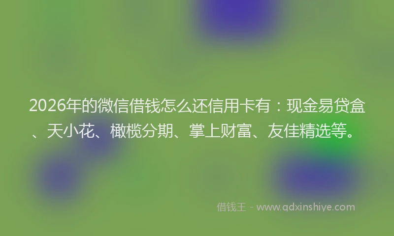 2026年的微信借钱怎么还信用卡有：现金易贷盒、天小花、橄榄分期、掌上财富、友佳精选等。