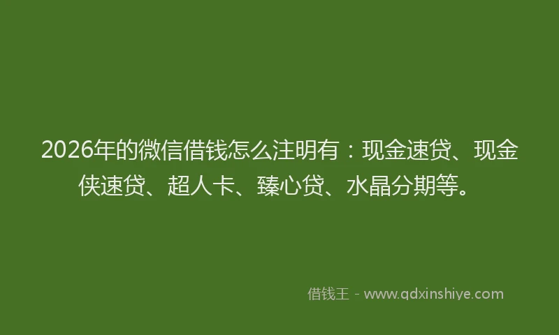 2026年的微信借钱怎么注明有：现金速贷、现金侠速贷、超人卡、臻心贷、水晶分期等。