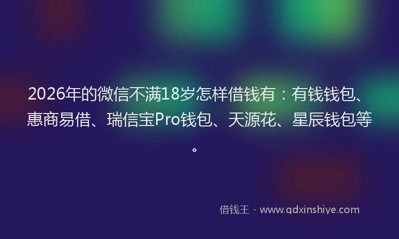 2026年的微信不满18岁怎样借钱有：有钱钱包、惠商易借、瑞信宝Pro钱包、天源花、星辰钱包等。
