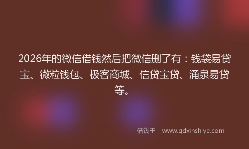 2026年的微信借钱然后把微信删了有：钱袋易贷宝、微粒钱包、极客商城、信贷宝贷、涌泉易贷等。