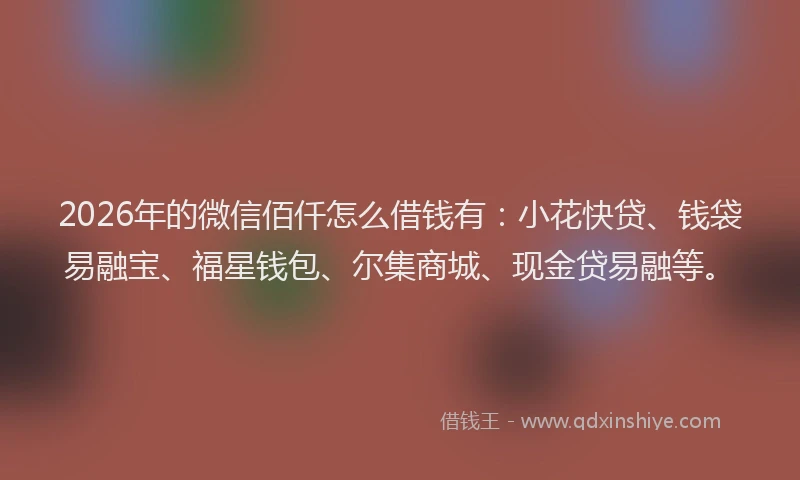2026年的微信佰仟怎么借钱有：小花快贷、钱袋易融宝、福星钱包、尔集商城、现金贷易融等。