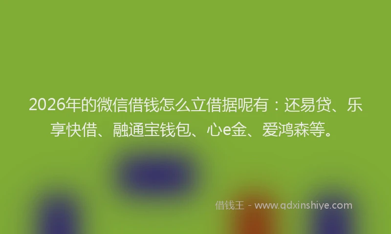2026年的微信借钱怎么立借据呢有：还易贷、乐享快借、融通宝钱包、心e金、爱鸿森等。