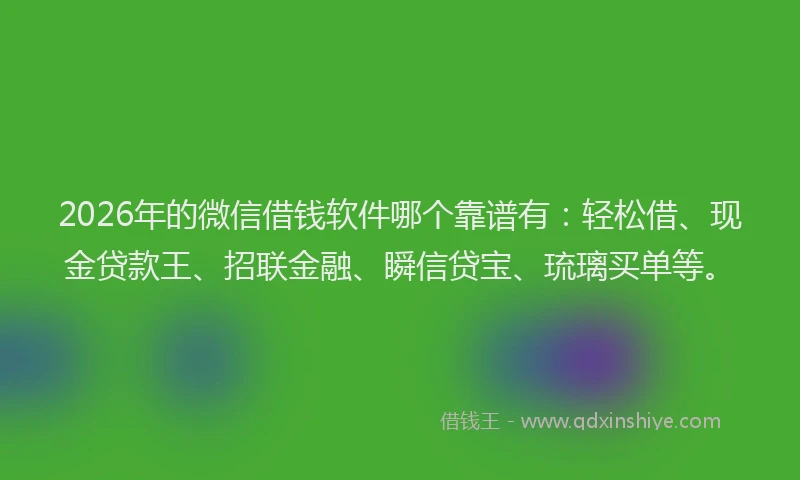 2026年的微信借钱软件哪个靠谱有：轻松借、现金贷款王、招联金融、瞬信贷宝、琉璃买单等。