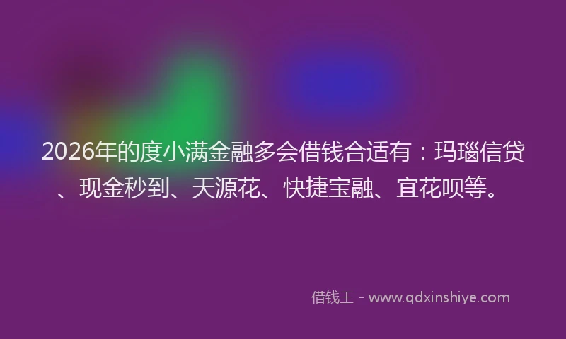 2026年的度小满金融多会借钱合适有：玛瑙信贷、现金秒到、天源花、快捷宝融、宜花呗等。