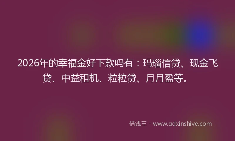 2026年的幸福金好下款吗有：玛瑙信贷、现金飞贷、中益租机、粒粒贷、月月盈等。