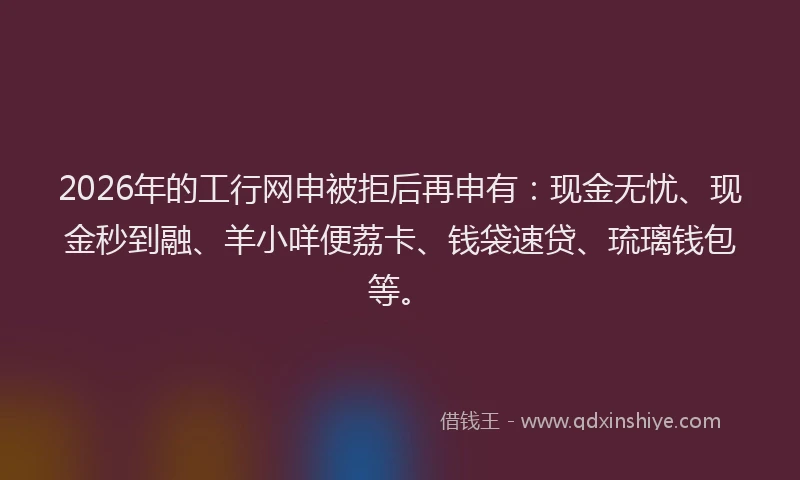 2026年的工行网申被拒后再申有：现金无忧、现金秒到融、羊小咩便荔卡、钱袋速贷、琉璃钱包等。