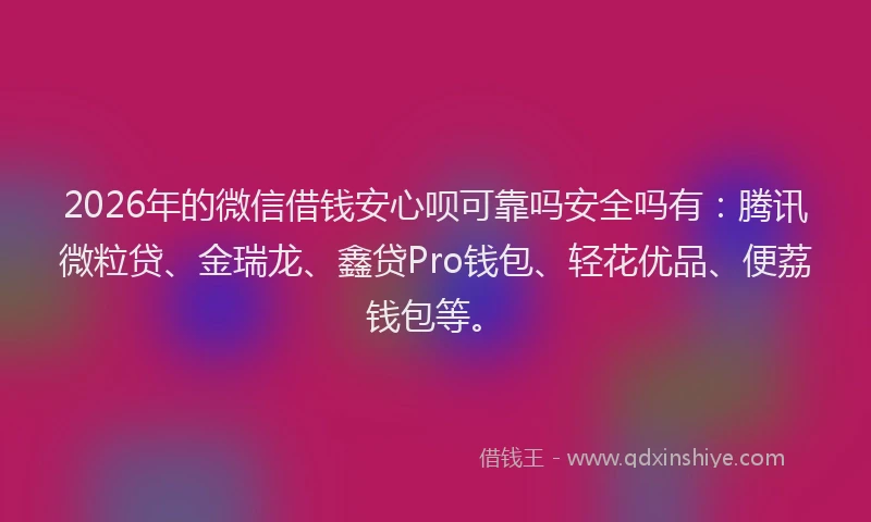 2026年的微信借钱安心呗可靠吗安全吗有：腾讯微粒贷、金瑞龙、鑫贷Pro钱包、轻花优品、便荔钱包等。