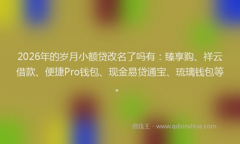 2026年的岁月小额贷改名了吗有：臻享购、祥云借款、便捷Pro钱包、现金易贷通宝、琉璃钱包等。