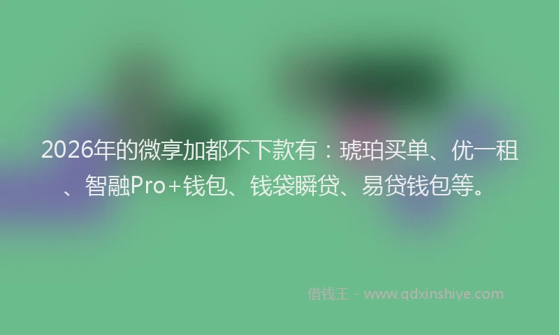 2026年的微享加都不下款有：琥珀买单、优一租、智融Pro+钱包、钱袋瞬贷、易贷钱包等。
