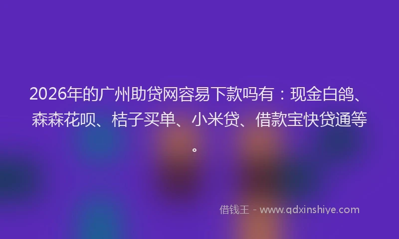 2026年的广州助贷网容易下款吗有：现金白鸽、森森花呗、桔子买单、小米贷、借款宝快贷通等。