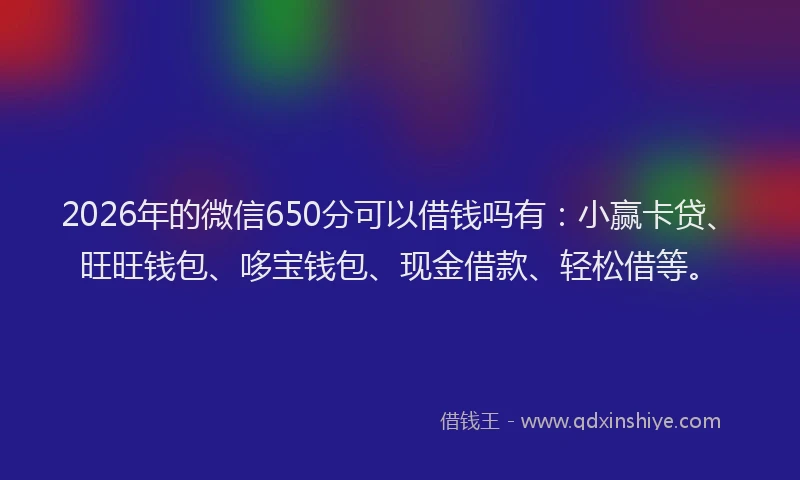 2026年的微信650分可以借钱吗有：小赢卡贷、旺旺钱包、哆宝钱包、现金借款、轻松借等。