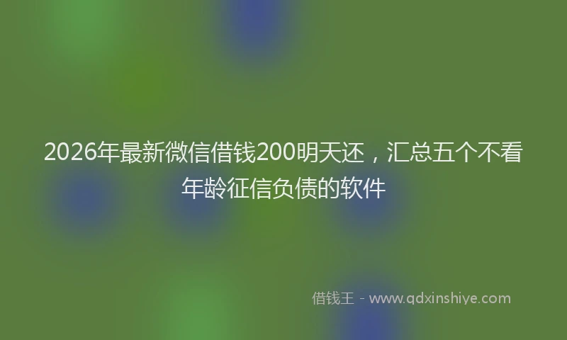 2026年最新微信借钱200明天还，汇总五个不看年龄征信负债的软件