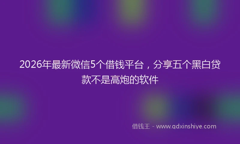 2026年最新微信5个借钱平台，分享五个黑白贷款不是高炮的软件