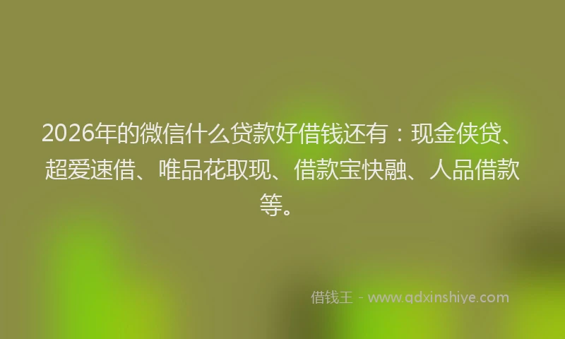 2026年的微信什么贷款好借钱还有：现金侠贷、超爱速借、唯品花取现、借款宝快融、人品借款等。