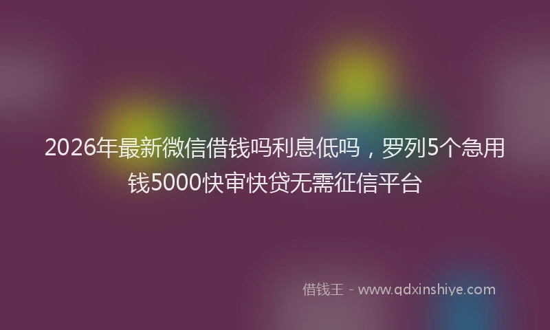 2026年最新微信借钱吗利息低吗，罗列5个急用钱5000快审快贷无需征信平台