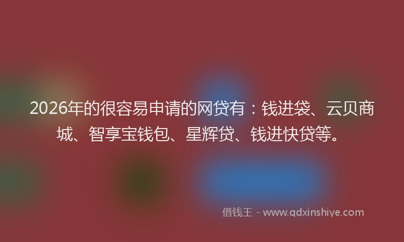 2026年的很容易申请的网贷有：钱进袋、云贝商城、智享宝钱包、星辉贷、钱进快贷等。