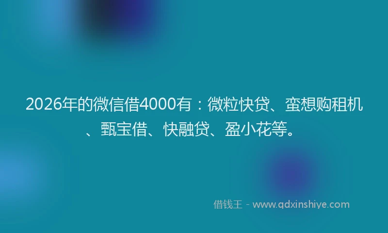 2026年的微信借4000有：微粒快贷、蛮想购租机、甄宝借、快融贷、盈小花等。