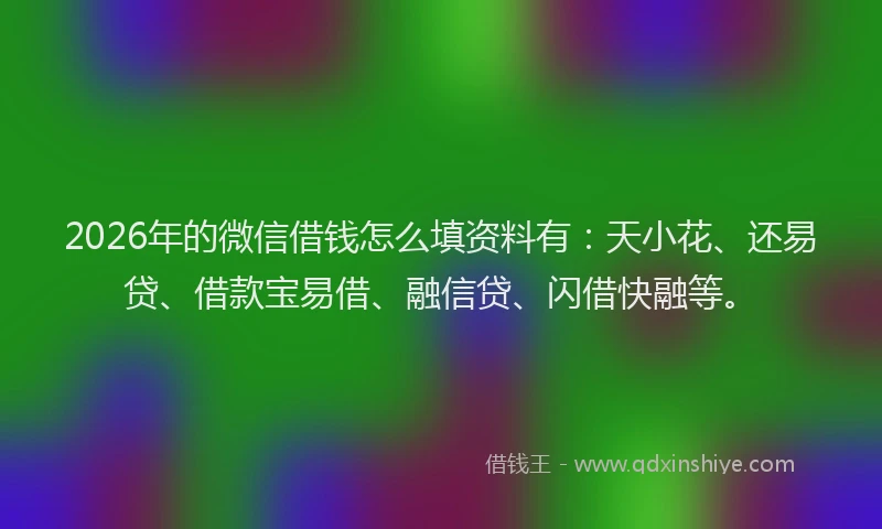 2026年的微信借钱怎么填资料有：天小花、还易贷、借款宝易借、融信贷、闪借快融等。