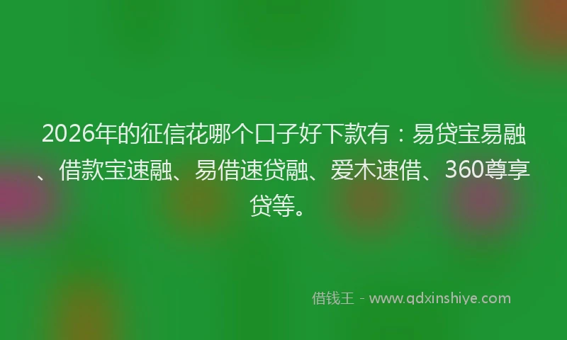 2026年的征信花哪个口子好下款有：易贷宝易融、借款宝速融、易借速贷融、爱木速借、360尊享贷等。