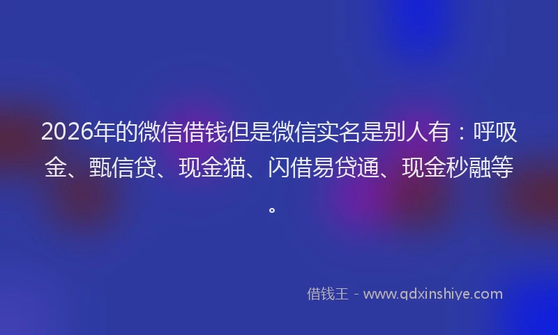 2026年的微信借钱但是微信实名是别人有：呼吸金、甄信贷、现金猫、闪借易贷通、现金秒融等。
