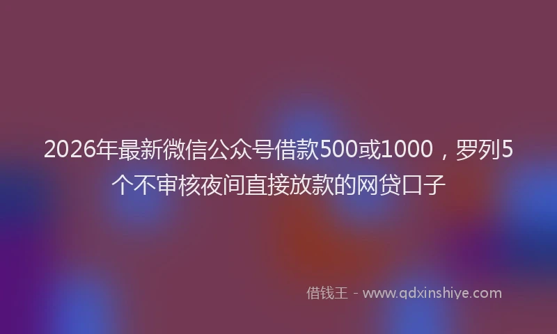 2026年最新微信公众号借款500或1000，罗列5个不审核夜间直接放款的网贷口子