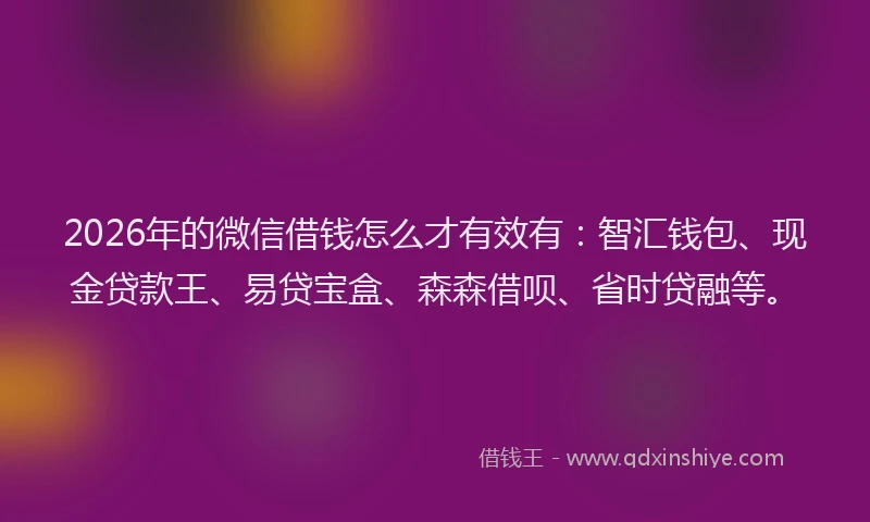 2026年的微信借钱怎么才有效有：智汇钱包、现金贷款王、易贷宝盒、森森借呗、省时贷融等。