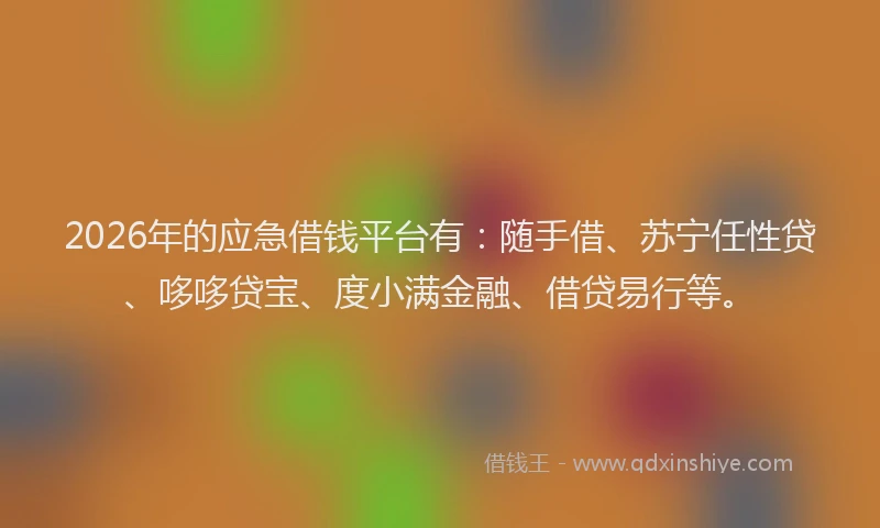 2026年的应急借钱平台有：随手借、苏宁任性贷、哆哆贷宝、度小满金融、借贷易行等。