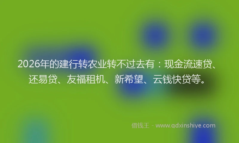 2026年的建行转农业转不过去有：现金流速贷、还易贷、友福租机、新希望、云钱快贷等。