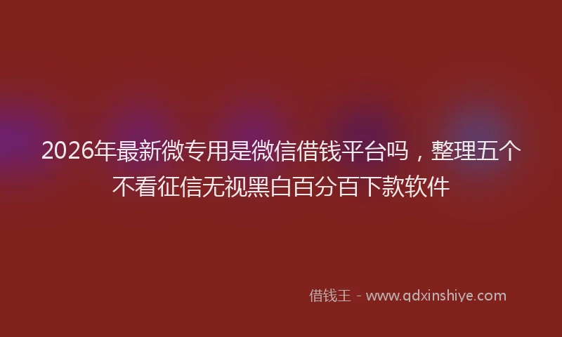 2026年最新微专用是微信借钱平台吗，整理五个不看征信无视黑白百分百下款软件