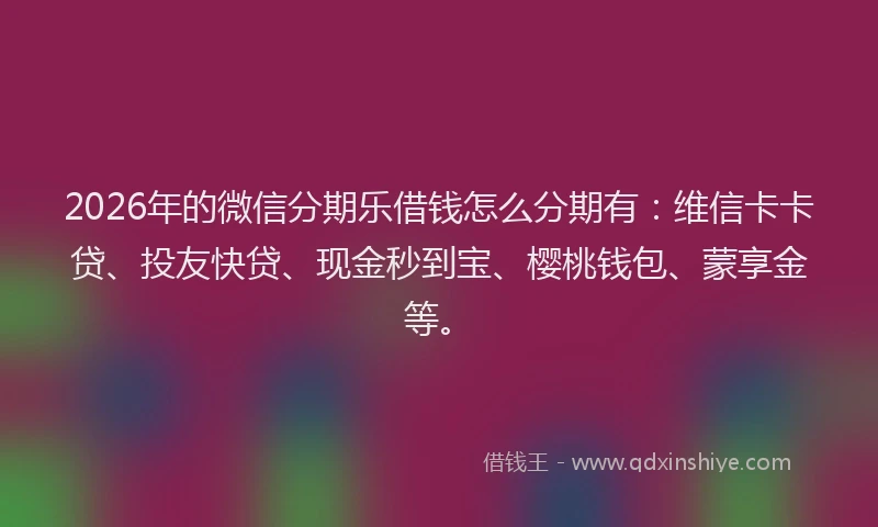 2026年的微信分期乐借钱怎么分期有：维信卡卡贷、投友快贷、现金秒到宝、樱桃钱包、蒙享金等。