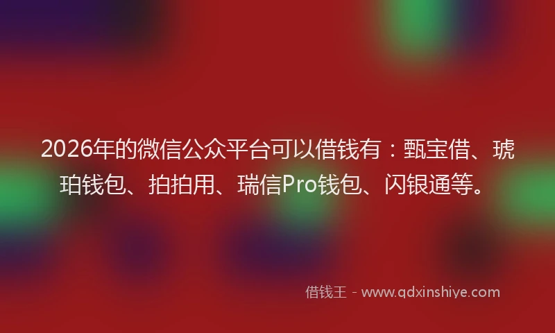 2026年的微信公众平台可以借钱有：甄宝借、琥珀钱包、拍拍用、瑞信Pro钱包、闪银通等。