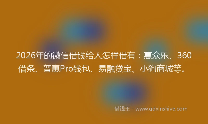 2026年的微信借钱给人怎样借有：惠众乐、360借条、普惠Pro钱包、易融贷宝、小狗商城等。
