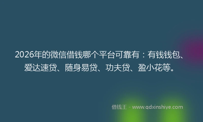 2026年的微信借钱哪个平台可靠有：有钱钱包、爱达速贷、随身易贷、功夫贷、盈小花等。