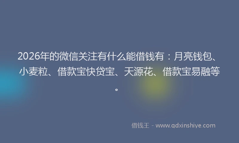 2026年的微信关注有什么能借钱有：月亮钱包、小麦粒、借款宝快贷宝、天源花、借款宝易融等。