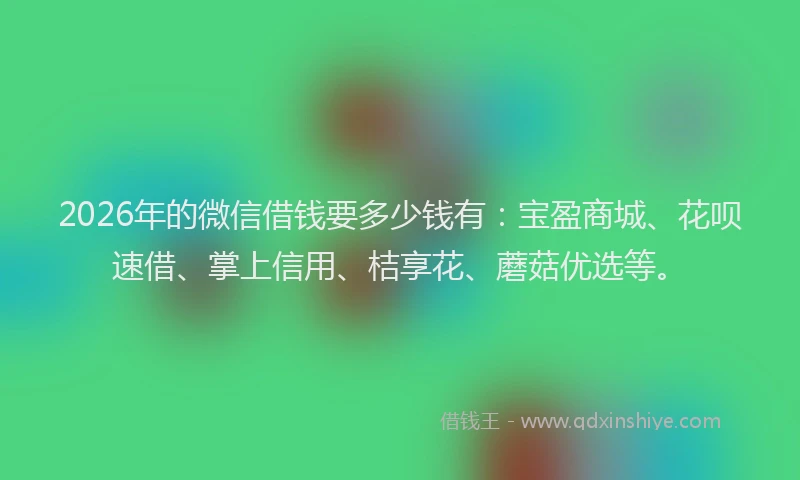 2026年的微信借钱要多少钱有：宝盈商城、花呗速借、掌上信用、桔享花、蘑菇优选等。