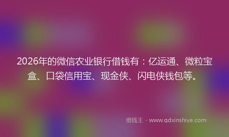 2026年的微信农业银行借钱有：亿运通、微粒宝盒、口袋信用宝、现金侠、闪电侠钱包等。