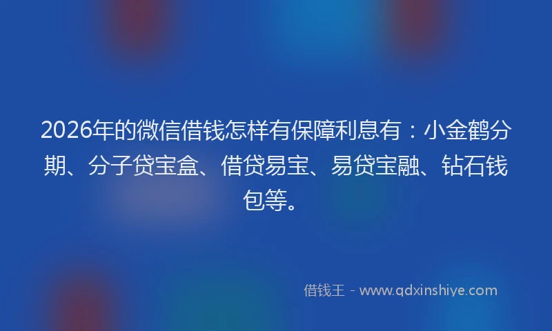 2026年的微信借钱怎样有保障利息有：小金鹤分期、分子贷宝盒、借贷易宝、易贷宝融、钻石钱包等。
