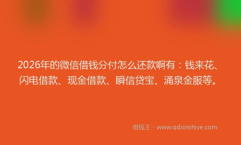 2026年的微信借钱分付怎么还款啊有：钱来花、闪电借款、现金借款、瞬信贷宝、涌泉金服等。