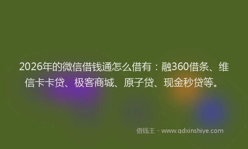 2026年的微信借钱通怎么借有：融360借条、维信卡卡贷、极客商城、原子贷、现金秒贷等。