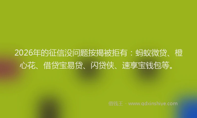 2026年的征信没问题按揭被拒有：蚂蚁微贷、橙心花、借贷宝易贷、闪贷侠、速享宝钱包等。