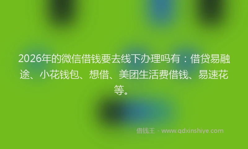2026年的微信借钱要去线下办理吗有：借贷易融途、小花钱包、想借、美团生活费借钱、易速花等。