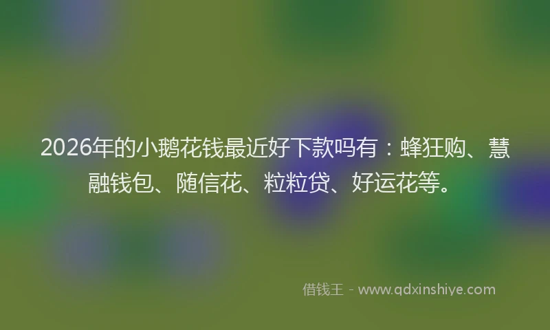 2026年的小鹅花钱最近好下款吗有:蜂狂购、慧融钱包、随信花、粒粒贷、好运花等。