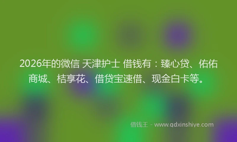 2026年的微信 天津护士 借钱有：臻心贷、佑佑商城、桔享花、借贷宝速借、现金白卡等。
