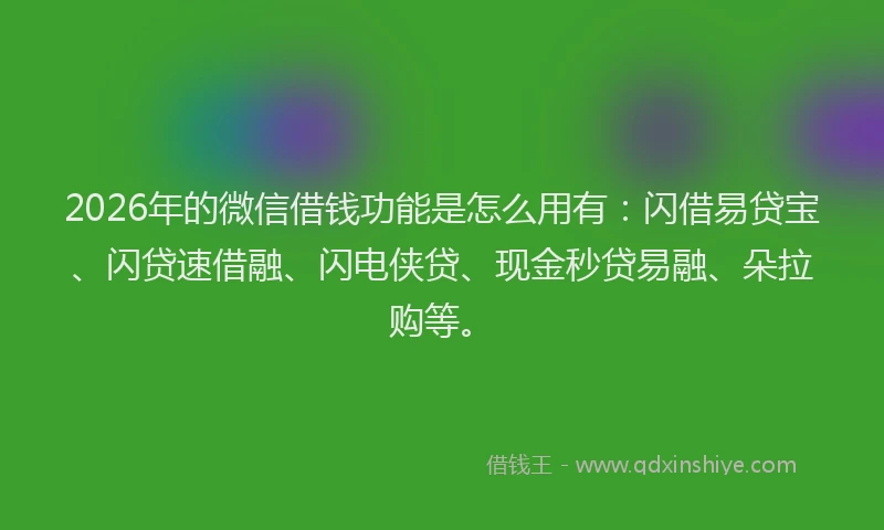 2026年的微信借钱功能是怎么用有：闪借易贷宝、闪贷速借融、闪电侠贷、现金秒贷易融、朵拉购等。