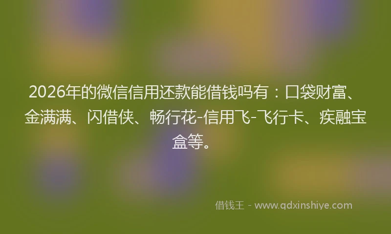 2026年的微信信用还款能借钱吗有：口袋财富、金满满、闪借侠、畅行花-信用飞-飞行卡、疾融宝盒等。