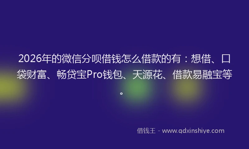 2026年的微信分呗借钱怎么借款的有：想借、口袋财富、畅贷宝Pro钱包、天源花、借款易融宝等。