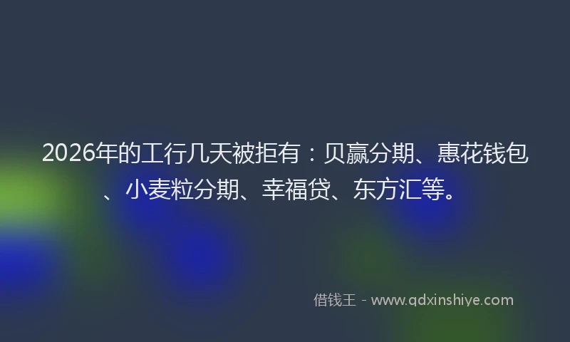 2026年的工行几天被拒有：贝赢分期、惠花钱包、小麦粒分期、幸福贷、东方汇等。