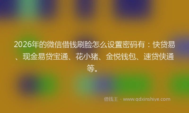 2026年的微信借钱刷脸怎么设置密码有：快贷易、现金易贷宝通、花小猪、金悦钱包、速贷侠通等。