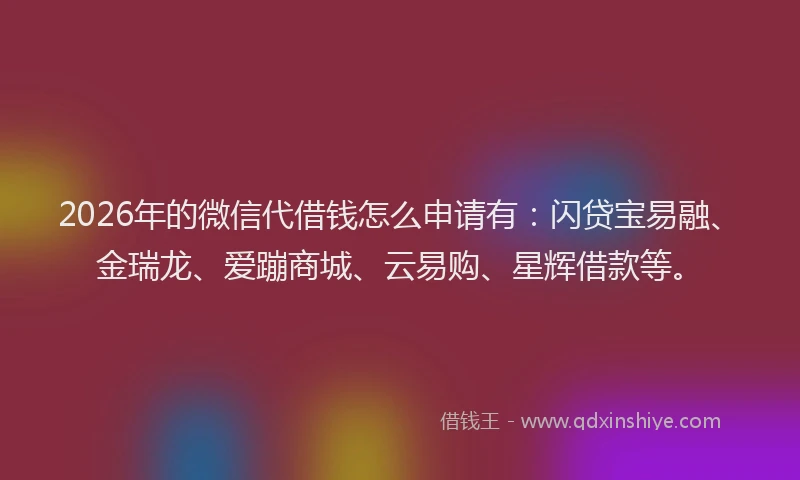 2026年的微信代借钱怎么申请有：闪贷宝易融、金瑞龙、爱蹦商城、云易购、星辉借款等。